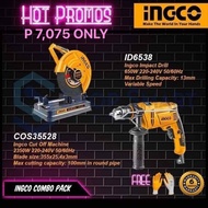 Ingco Combo Pack Ingco Cutoff Saw 2350w + Impact Drill 650w + FREE Nitrile Gloves