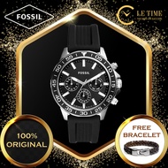 [Authentic *FREE BRACELET*]  Fossil Bannon Multifunction Chronograph Sports Black Men Watch Jam Tang