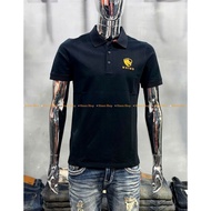 HR-P03 H.RHINO Polo T-shirt, Black and Orange, Full Embroidery, 2-Way Stretch Cotton, Beautiful Stan