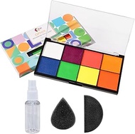 OPHIR Neon Face Paint, 8 Colors Face Painting Kits with 2X Makeup Sponge & A Spray Bottle, Fluoresce