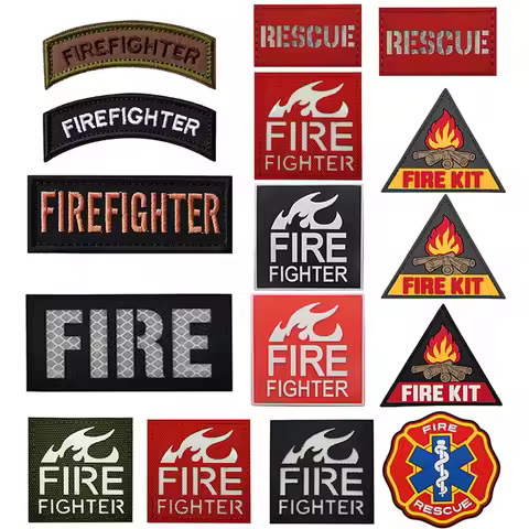 FIRE Reflective Patch Glow in the Dark Firefighter Fire Fighter Rescue Team Tag Hook and Loop Milita