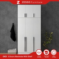 ZESSO CICI 3X8FT 6 DOORS WARDROBE WITH SHELF / almari baju /kabinet baju / almari baju budak /wardro