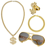 [Sweetbaby]Dollar Sign Necklace Set 5 PCS Dollar Sign Pendant Necklace Ring Set 80s 90s Hip Hop Cost