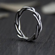 Real S999 Thai Silver Women Handmade Twisted Finger Rings Adjustable Open Ring