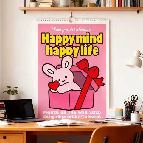 Version 2026 Wall Calendar Cute Cartoon Wall-Mounted Large Yearly Calendar Creative Home Use Calenda
