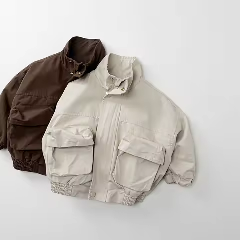 LILIGIRL New Autumn Kids Coat Solid Color Big Pocket Girls Jacket Korean Version Loose Thin Children