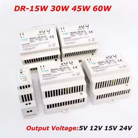 15W 30W 45W 60W Single Output 5V 12V 15V 24V Industrial Din Rail Power Supply Switch DR-15 DR-30 DR-