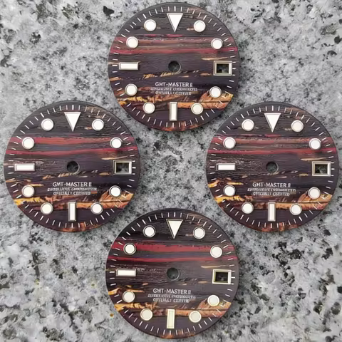 28.5mm GMT Tiger Iron Volcano Rock Magma Watch Dial Suitable for Seiko NH35/34 Automatic Movement Bg