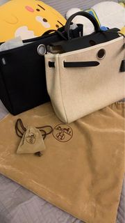 二手 正品 愛馬仕 Hermes Herbag  PM  Vintage 黑原麻色 2001年製造