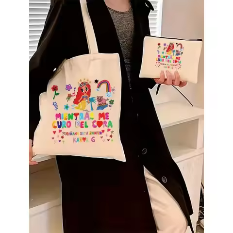 2pcs/set Tomorrow Will Be Nice Fashion Tote Ladies Cosmetic Organizer Karol G Merch Eco Large Capaci