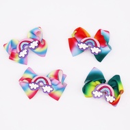 Kids Rainbow Bowknot Hair Clip Girls Rainbow Ribbon Bow Hairpin for Kids Party Hair Accessories
