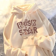 Chubby Meiyi Hooded Top Printed t-Shirt Student t Long-Sleeved Preppy Style M-2XL American Retro Swe