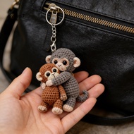 [LV] Durable Crochet Keychain Hand-knitted Keychain Handmade Crochet Monkey Keychain Cute Knitted Ba
