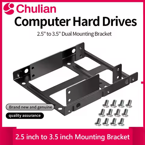 Metal Dual Bay Mounting Bracket 2x 2.5 to 3.5 Inch HDD SSD Compatible Hard Drive Bay Adapter for Des