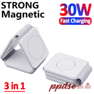 [Ppds] 30W แท่นชาร์จไร้สายแม่เหล็ก Macsafe พับได้สำหรับ iPhone 14 13 12 Pro Max Apple Watch 8 7 AirPods 3 In 1แท่นชาร์จเร็ว