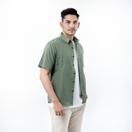 HIJAU KEMEJA RICARDO men's GREEN short-sleeved hemp shirt 32474
