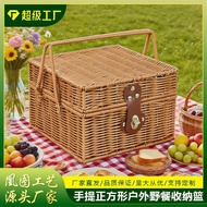 Picnic Basket New Style Shooting Handmade Gift Box Rattan Storage Box Props Rattan Box Picnic Basket