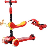3 Wheels Kick Scooter with Foldable Seat Kids Scooter with Flashing Light Up Wheels with Adjustable Removable Seat for Toddler Boys And Girls 2-12,Red
