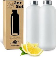 Smart-Planet Set of 2 High-Quality Glass 1L Drinking Bottles Frosted Glass – Glass Bottle Made of Bo