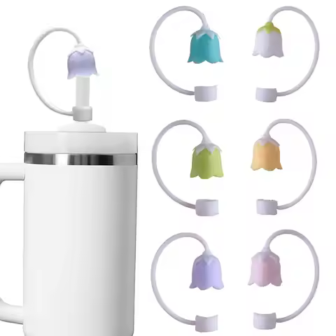 Silicone Straw Cover Cap Splash Proof Dust-Proof Bell Flower Straw Topper for Yeti Tumbler Cup Straw