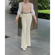Higos Celana Cutbray Knit Wanita Highwaist Jumbo / Celana Panjang Flare Pants Rib Premium Motif Salu