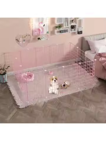 Pink dog pet fence Indoor isolation dog cage Small dog iron guardrail Free combination pet fence for