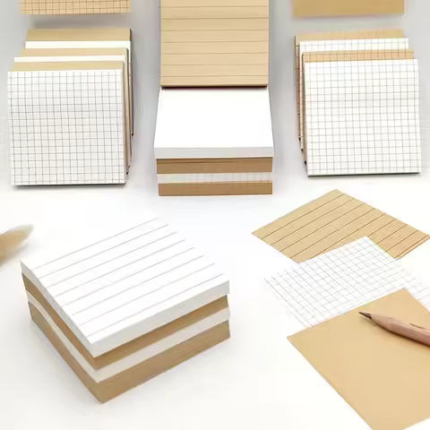 3 Packs Kraft Paper Sticky Note Pad, Memo Note Pad With Grids Lines, Perfect for Memo Notes& Reminde