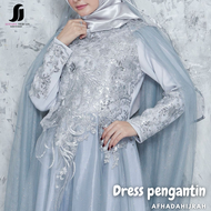 Gaun pengantin dress pesta syari AFHADAHIJRAH formal pacific blue terbaru baju hijab free cadar