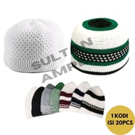 LOKAL PUTIH 1 KODI (20pcs) Thick Knitted Cap Caps In White Color And Motif For Hajj Umrah Flexing Local Original Adult Size