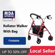 Foldable Lightweight Rollator Walker with Seat & Wheels - 4-Wheel Frame for Adults