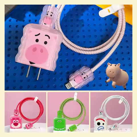 Disney Hamm Rex Forky Lotso Cellphone Charger Protective Case Sleeve for Apple iPhone 18/20W Cute Ca