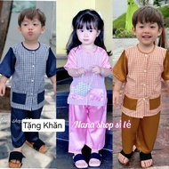 [GIVE SCARF] Baby checkered Ba Ba set / Soft and cool fabric Ba Ba set, size 8 - 45ky