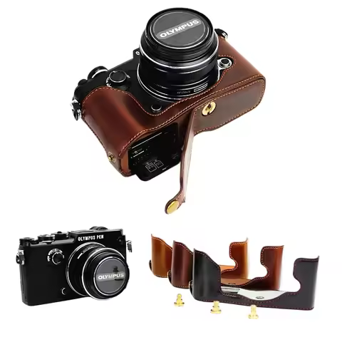 PU Leather Half Case Cover For Olympus PEN-F Penf Body Set Skin Camera Bag
