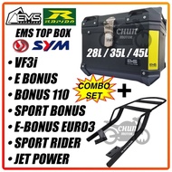 Motorcycle EMS TOX Box (Aluminium Design) + Rapido Monorack SYM VF3i E-Bonus Bonus110 Jet Power Spor