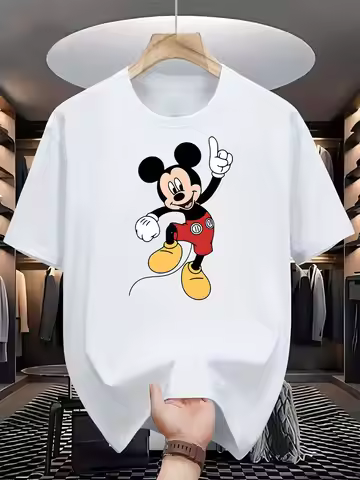 Trendy Disney Classic Mickey Mouse Pose Mood Men's T Shirt Women Cotton Tee Streetwear Casual Oversi