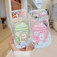 Cute matcha Peach juice Ice Cream Clear Cartoon Bear Rabbit Fine hole Wavy Edge Casing for iPhone 16