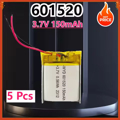 5 Pcs 3.7V 150mAh 601520 Lipo Lithium Polymer Rechargeable Battery for MP3 Bluetooth Headset Video P