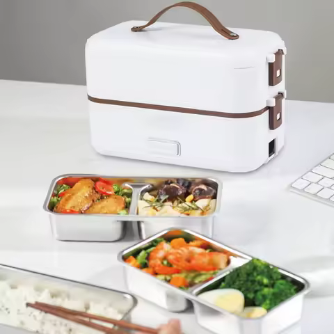 110V/220V Electric Lunch Box Portable Food Fast Heating Lunch Box 304 Stainless Steel Warmer Multi-L