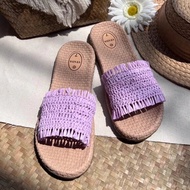 รองเท้าแตะผ้าป่าดิบพันมือทำจากทรายชายหาด VPADA รองเท้าแตะแบบสวมหัวสี่เหลี่ยมแบน พื้นยาง รองเท้าแตะแบ