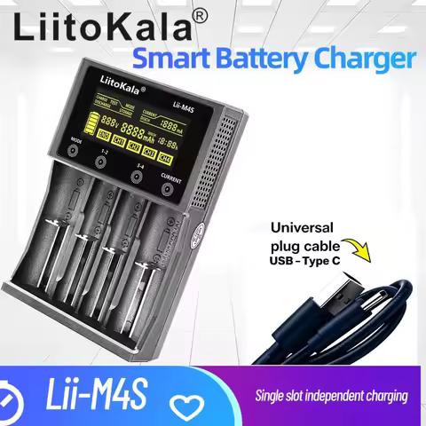 LiitoKala Lii-M4S Smart Battery Charger for Multiple Sizes with LCD Display 18650 26650 21700 32650 