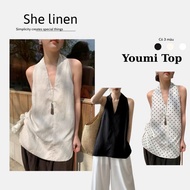 YOUMI TOP-Feminine Korean Basic Straight Collar Linen Camisole