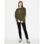 HIJAU Women's Army Green Teddy Bear Sprose Sweatshirt Crewneck