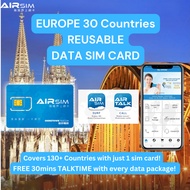 [AIRSIM] EUROPE (30 Countries) 4G Data - Reusable Travel Data SIM Card