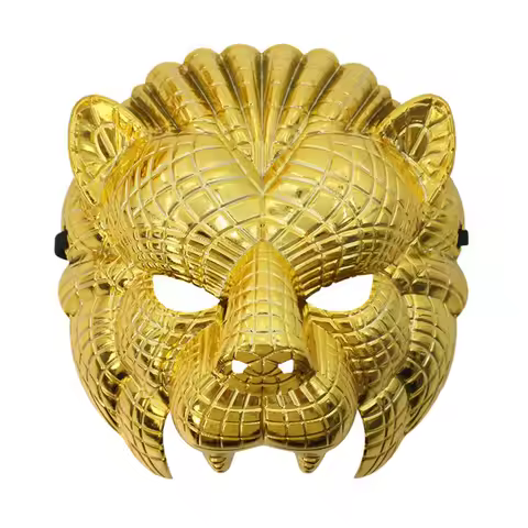 Animal Leopard Face Cover Golden Plastic Full Face Mask Adjustable with Elastic Bands Costume Cospla