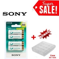 SONY BATTERY RECHARGEABLE BATTERIES AA 4PCS + CASE BOX