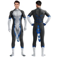 NEW Grey Wolf Petsuit Men Animal Cosplay Costume Carnival Zentai Fancy Bodysuit with Tail Crotch Zip