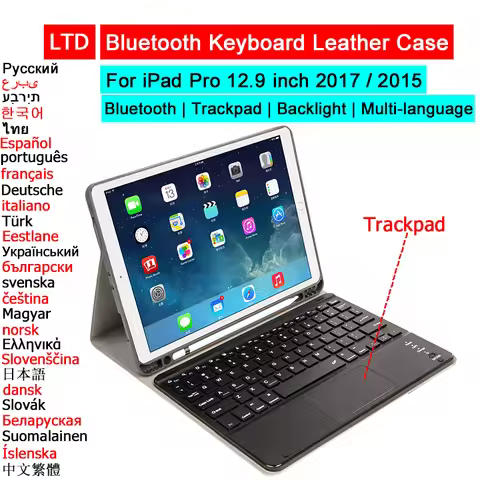 Bluetooth Keyboard Case For iPad Pro 12.9 2017 2015 1st 2nd Generation Tablet Case Arabic Spanish Fr