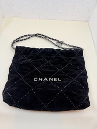 chanel 香奈兒 25s黑銀麂皮22bag小號 隱藏款時髦包垃圾袋子母包