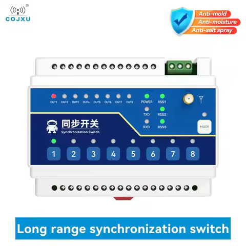 RS485 Wireless Remote Synchronized Switch AC DC LoRa 433Mhz COJXU E860 Series 2/4/8Ways 10KM 2 Digit