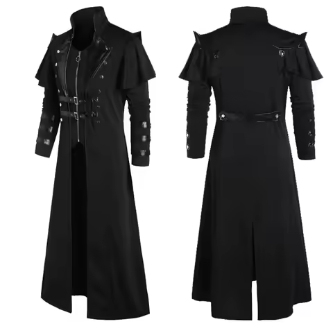 Halloween Medieval Vintage Long Jacket Black Men's Clothing Gothic Steampunk Punk Trench Men Oversiz